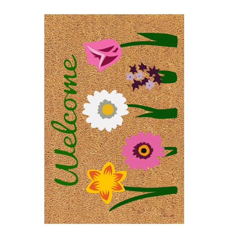 Welcome Floral Coir Doormat For Indoor Outdoor The Outdoor Mat For Entryway Outside Yard Home Decoration