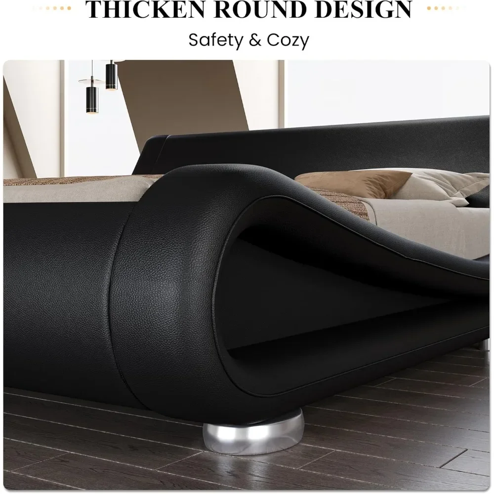 هيكل سرير، سرير مزلق منخفض المستوى مع لوح رأسي مريح من الجلد الصناعي، لا حاجة إلى صندوق زنبركي سهل التجميع،