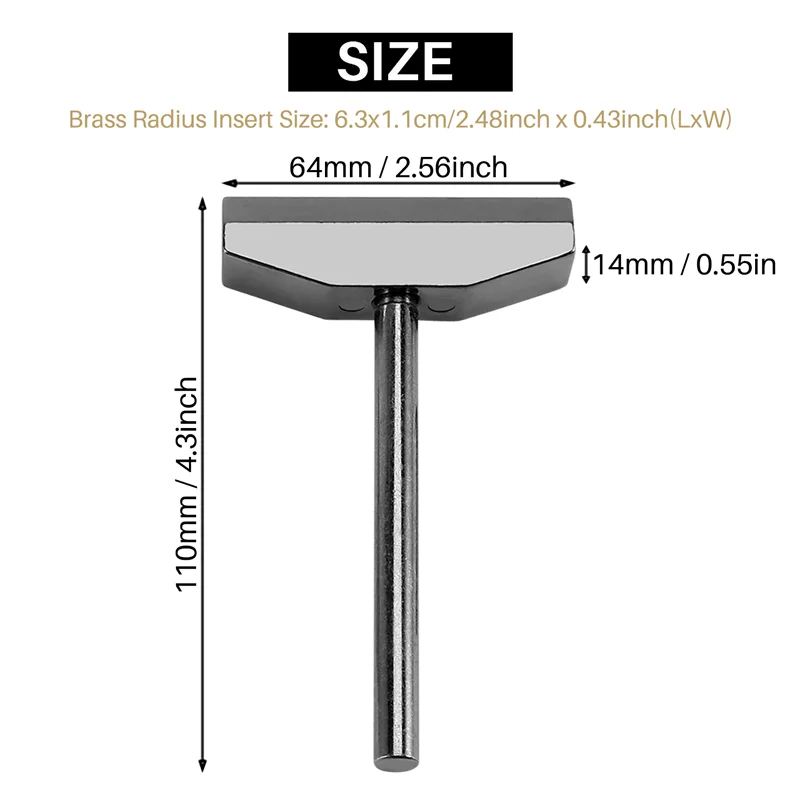 

B72A Luthier Tools Set Guitar Bass Fret Press Caul Fingerboard Pressing Tool + 9Pcs Brass Radian Fret Inserts with Hex Wrench