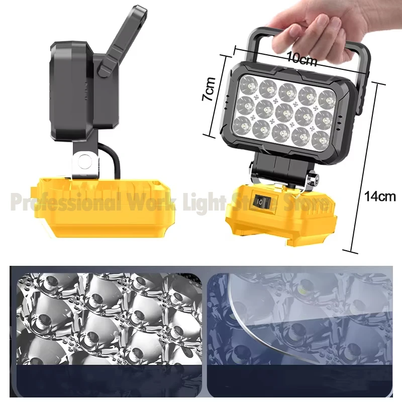 ل ديوالت 18 فولت بطارية المحمولة LED ضوء العمل مع منفذ USB 3 بوصة مصباح يدوي الأضواء الكاشفة اللاسلكي أداة خارجية مصباح