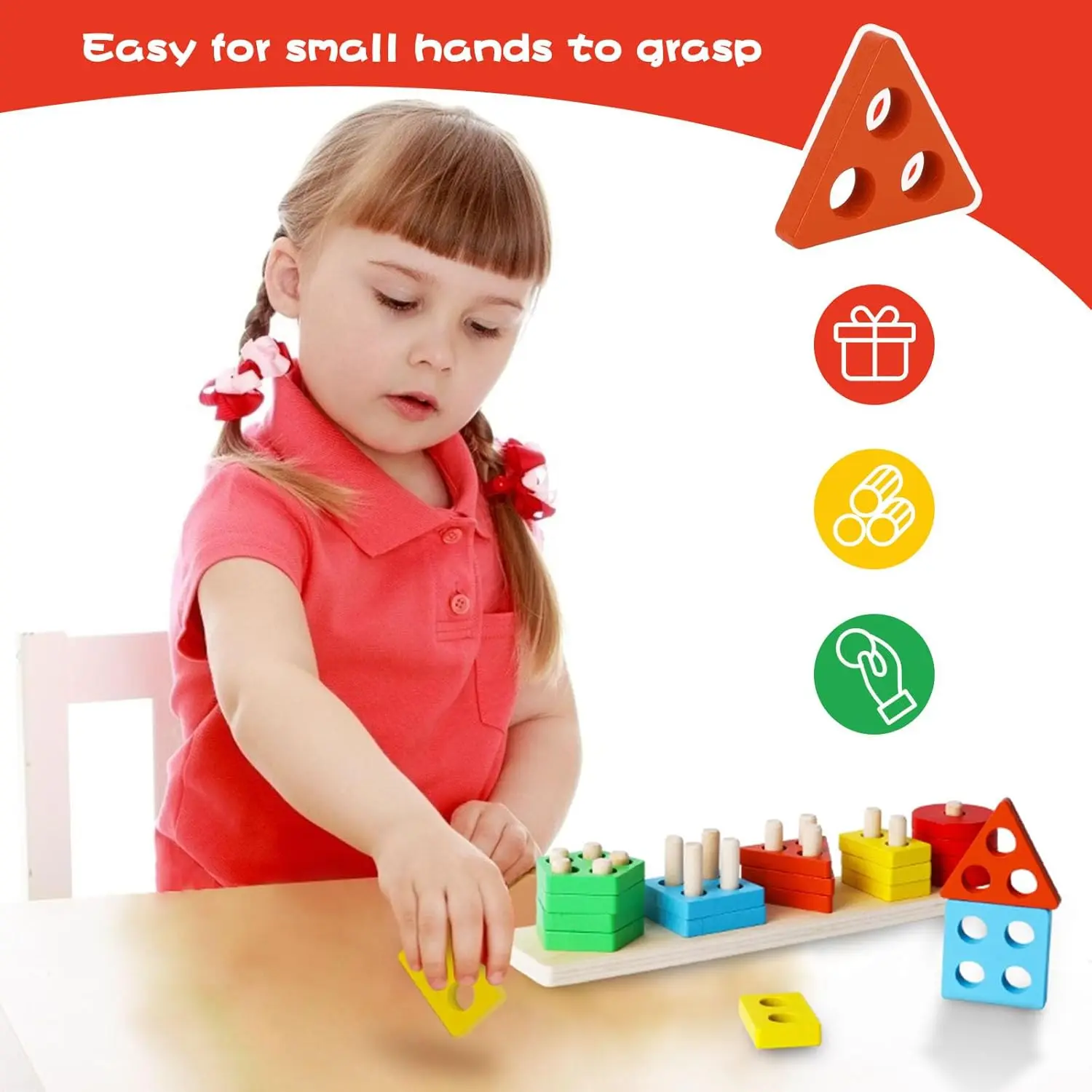 Wooden Sensory Toys for Toddlers Montessori Stacking and Sorting Learning Toy Activities Puzzles 20 PCS Medium