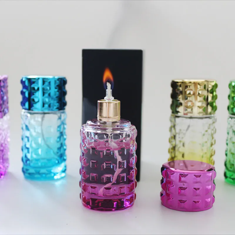 Colored transparent glass Alcohol burner, portable and creative, new compact mini lamp wick