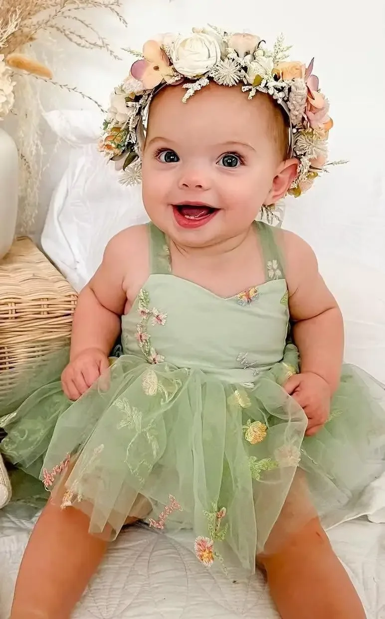 Ballkleid-Blumenmädchenkleider für die Hochzeit, kurzes, mit Blumenspitze besticktes Tüll-Kleid für Kinder, Festzug, Prinzessinnenkleid für Mädchen