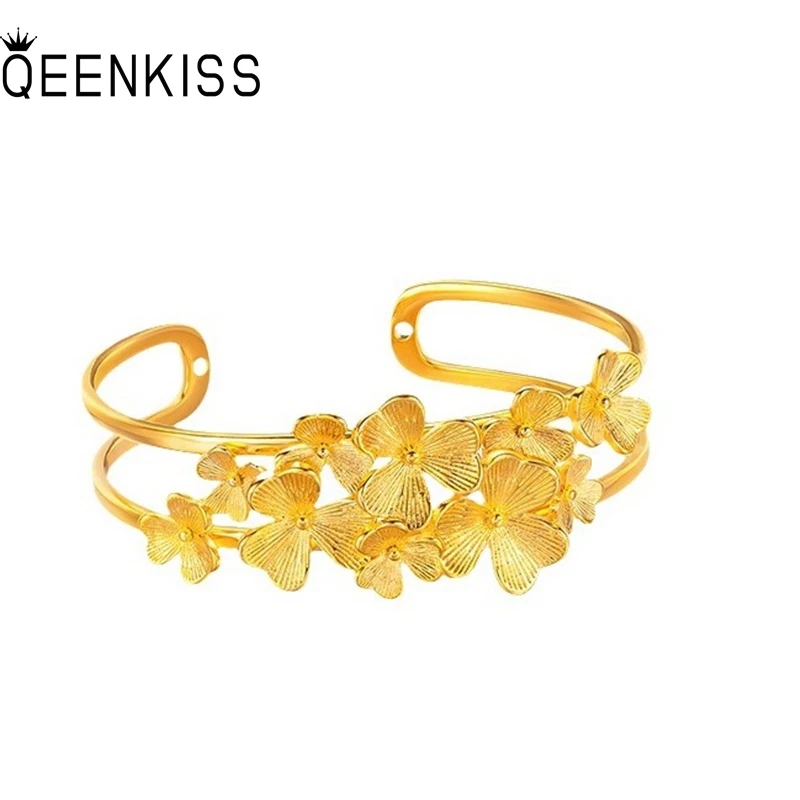 

QEENKISS Gold Flower Bracelets Bangles For Women Wedding Party Birthday Christmas Bride Mother Girlfriend Ladies Gifts BT5350