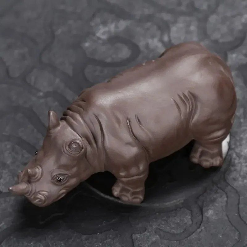 Purple Clay Rhinoceros Ceramic Animal Figurines Zisha Tea Pet Crafts Household Office Tea Accessories Car Decoration Toy