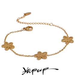 Yhpup Trendy Flower Chain Gold Color Necklace Bracelet Bangle Stainless Steel Summer Jewelry for Women Waterproof Party Gift