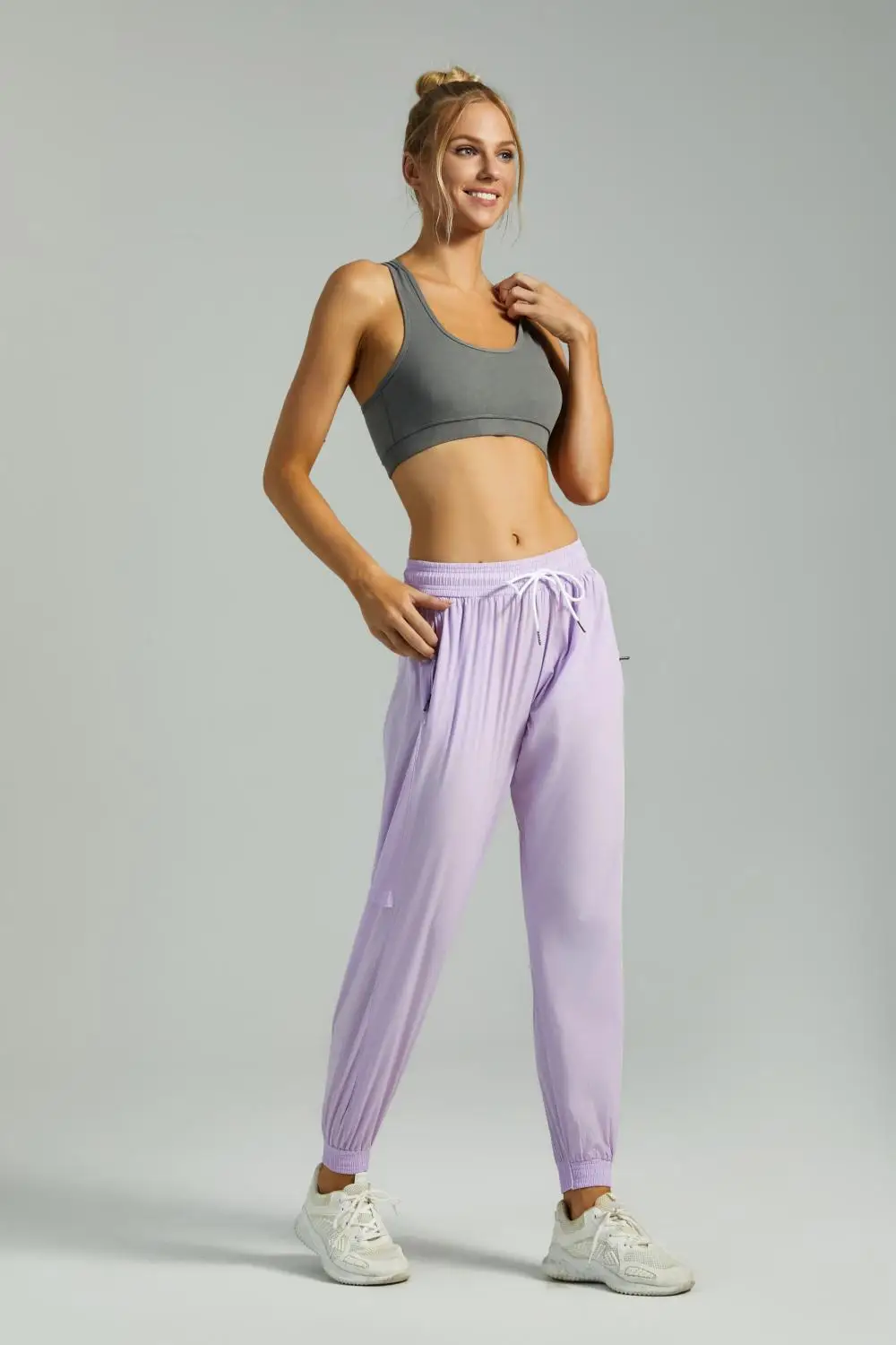 Calça Esportiva de Nylon Respirável Feminina, Malha Sensação Fresca, Cintura Alta, Bolso, Emagrecimento, Prova Solar, Rapidamente Secagem, Calças Fitness, Correndo