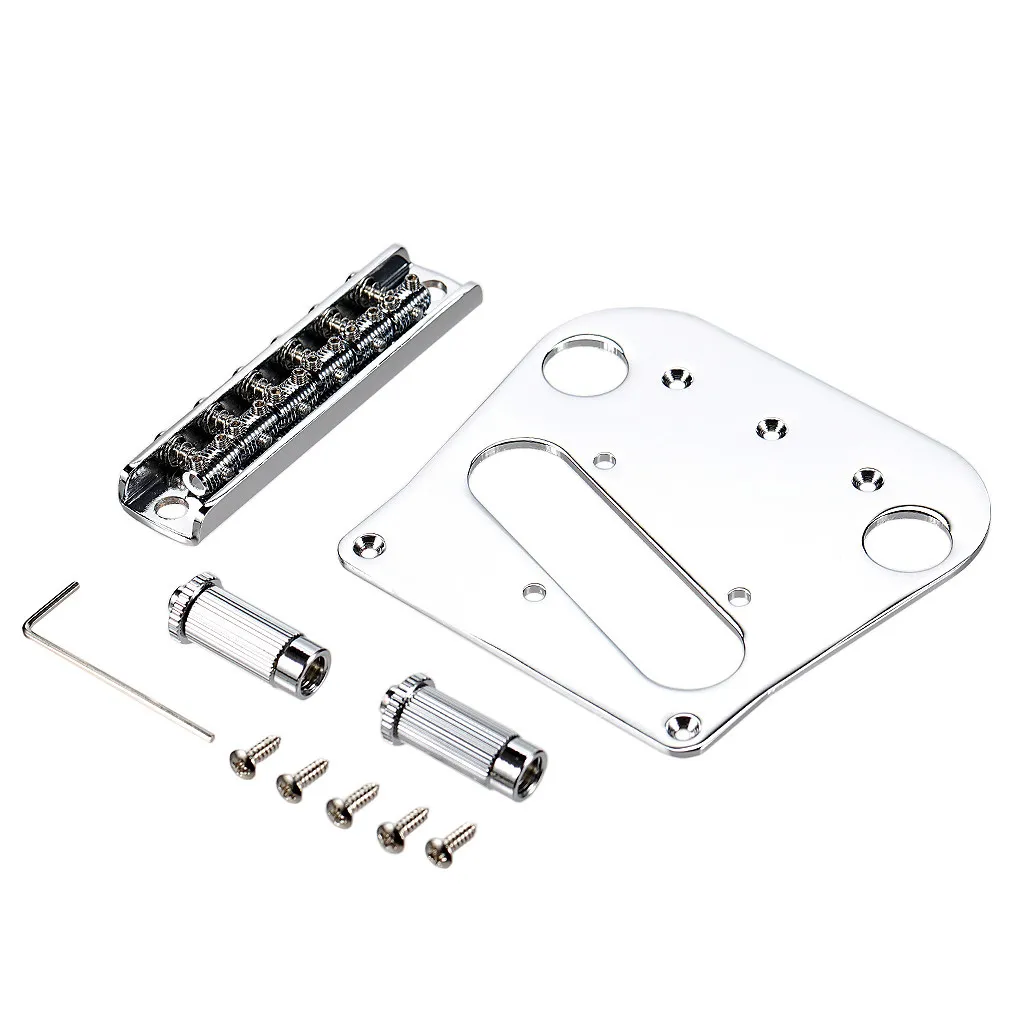 TL Style Guitar Bridge Complete Set Screw‑Adjustable Saddle Bridge With Base Plate Mounting Screws Wrench