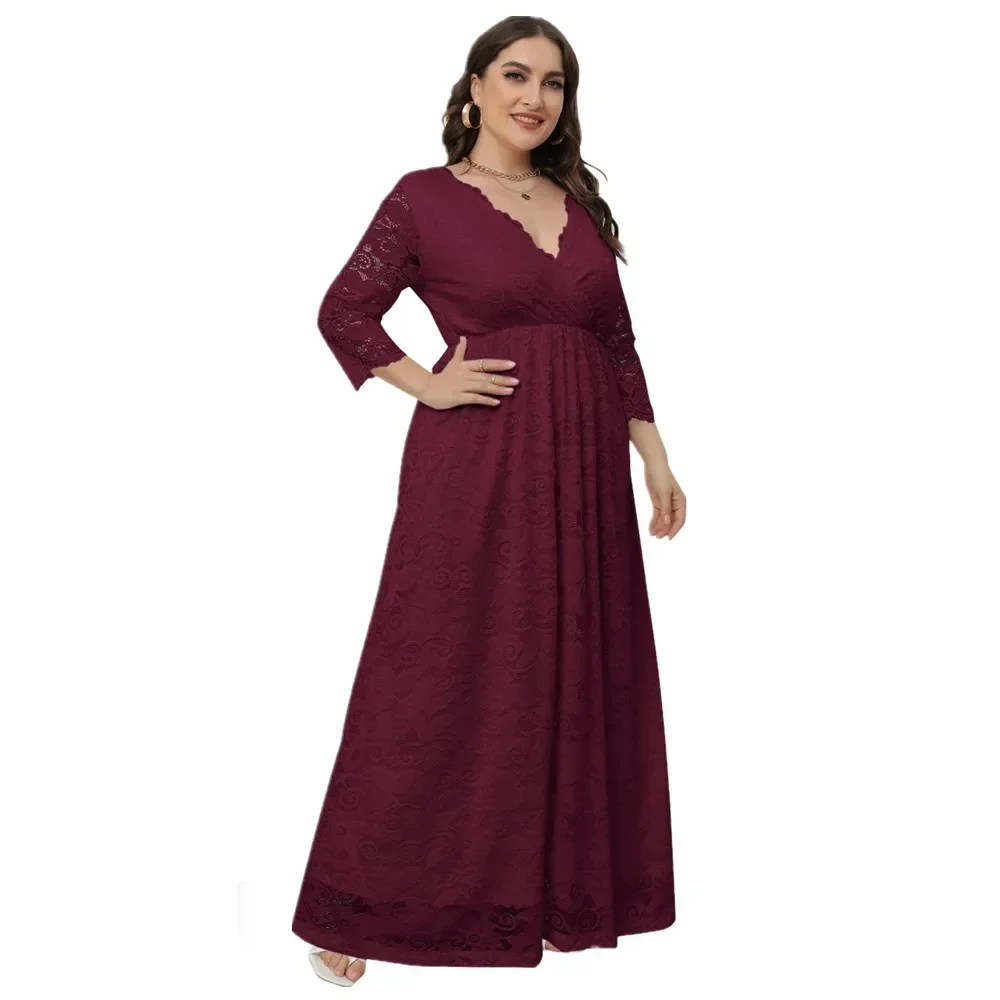 XL-5XL Plus Size African Party Evening Wedding Dresses for Women Autumn African 3/4 Sleeve Lace Maxi Dress Gowns Africa Clothing