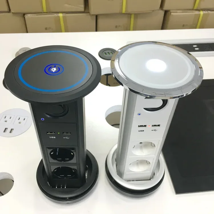 2026 Automatic LED Motorized Pop Up Power Point Outlet Socket with USB Charging Retractable Hidden Recessed Sealed for Kitchen