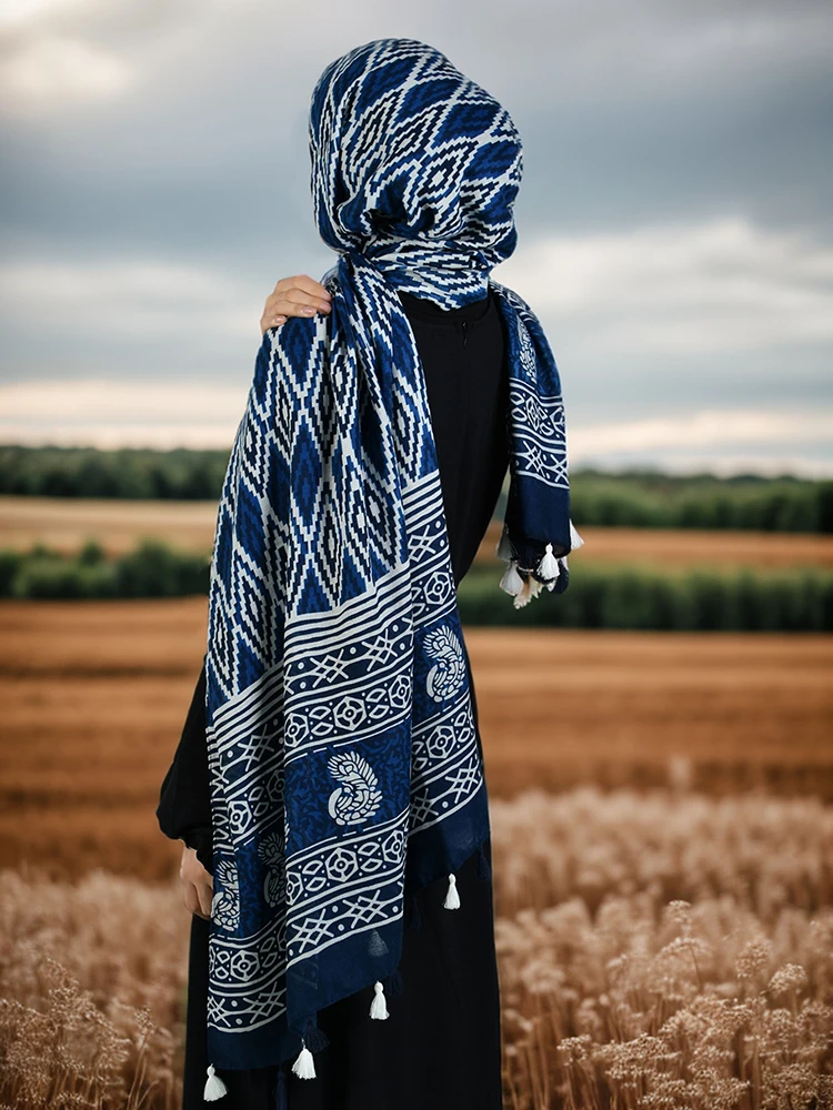 العرقية المطبوعة القطن الحجاب فسكوزي شرابات وشاح للمرأة المسلمة الحجاب شالات سيدة لينة طويلة يلتف Islim عقال عمامة