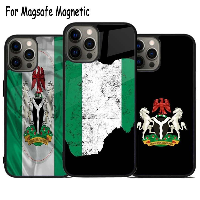 Nigeria Flag Wireless Charge Magsafe Phone Case For iPhone 15 16 14 13 11 12 Pro Max Plus Magnetic Bumper Cover