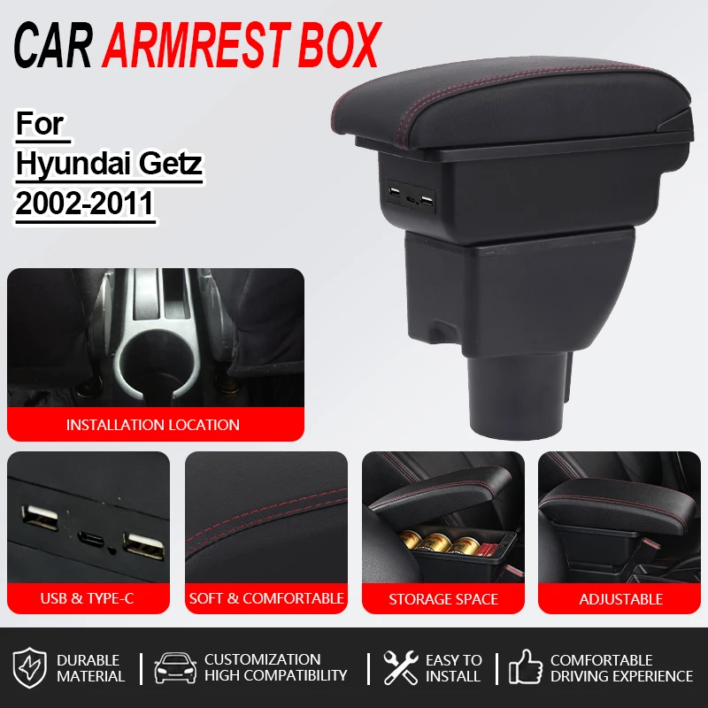 

Armrest For Hyundai Getz 2002-2006 2007 2008 2009 2010 2011 Car Console Storage Box With USB Interior Design Car Accessories