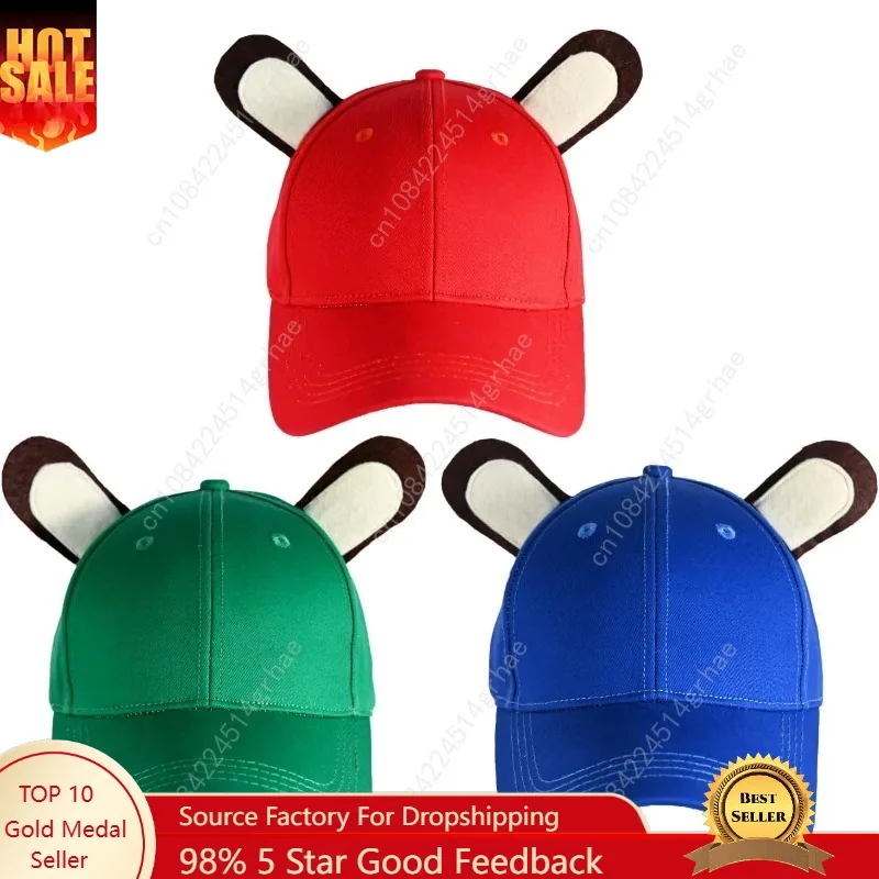 

3PCS Chipmunks Hat with Ears Red Blue Green Unisex Baseball Cap with Adjustable Strap for Halloween Costumes