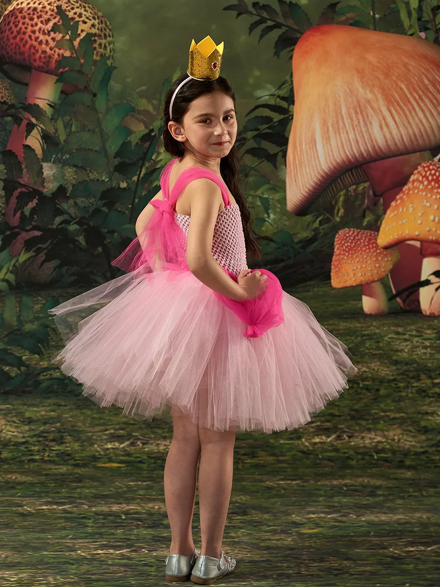 2026 New Halloween Pink Tulle Princess Dress Color Block Tutu Fit Stage Performance Attire Themed Party Wear Ballet Dance Outfit