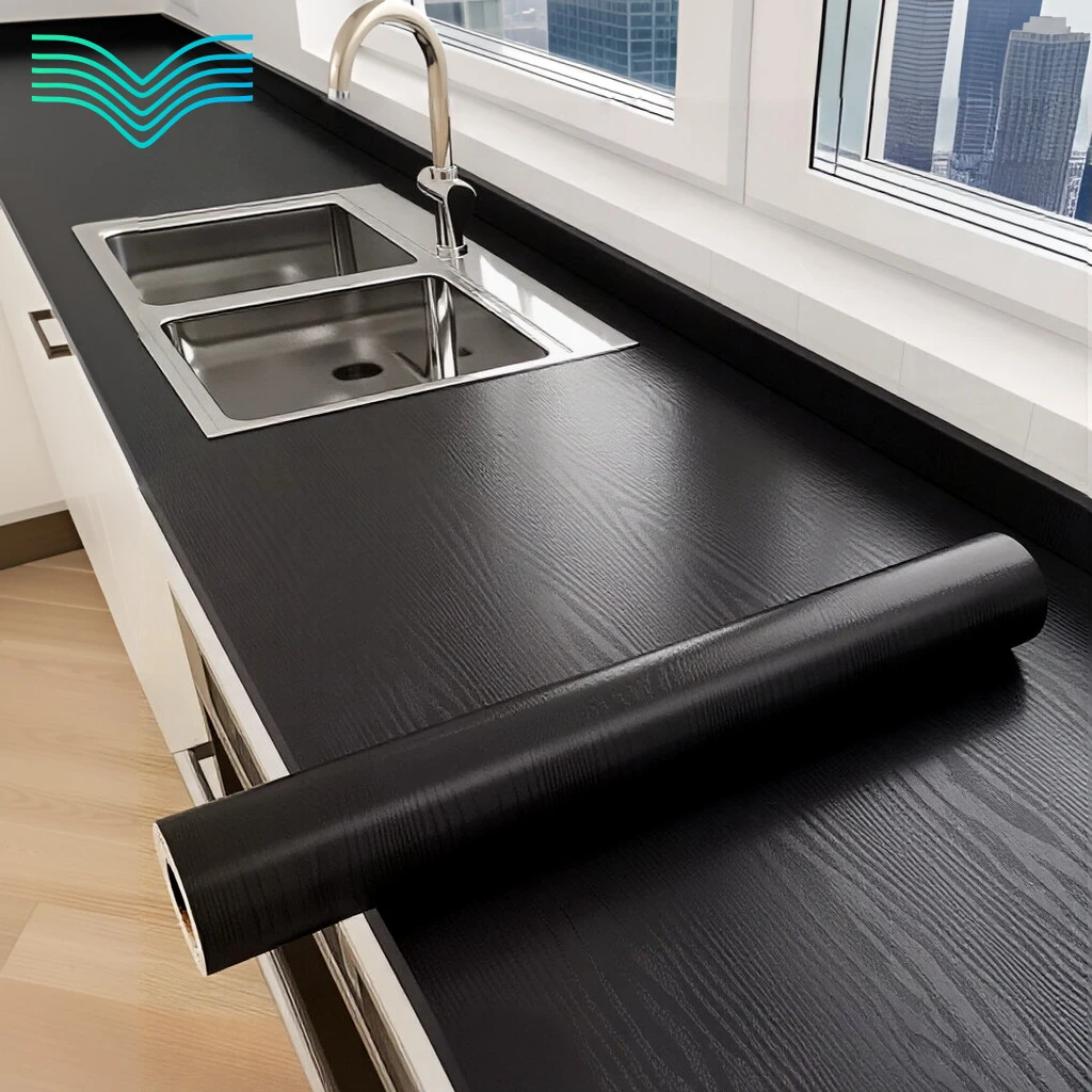 Black Wood Grain Heat Resistant Fireproof Self Adhesive Film Waterproof Oil Proof Kitchen Countertop Stove Cabinet Renovation