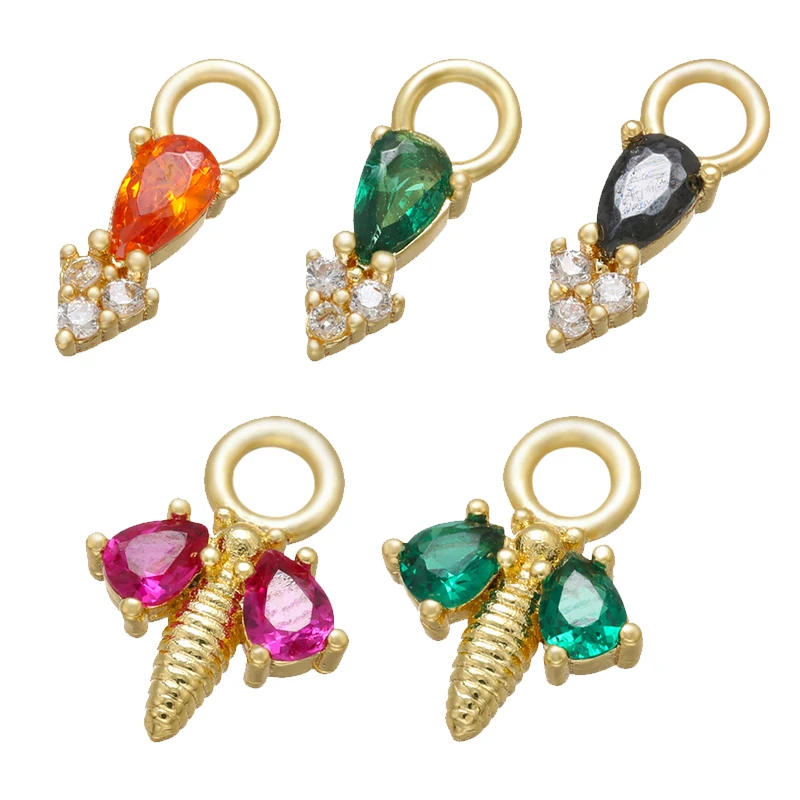 ZHUKOU CZ crystal red/green bee earrings pendants insect small charms for women DIY Jewelry making accessories wholesale VD837