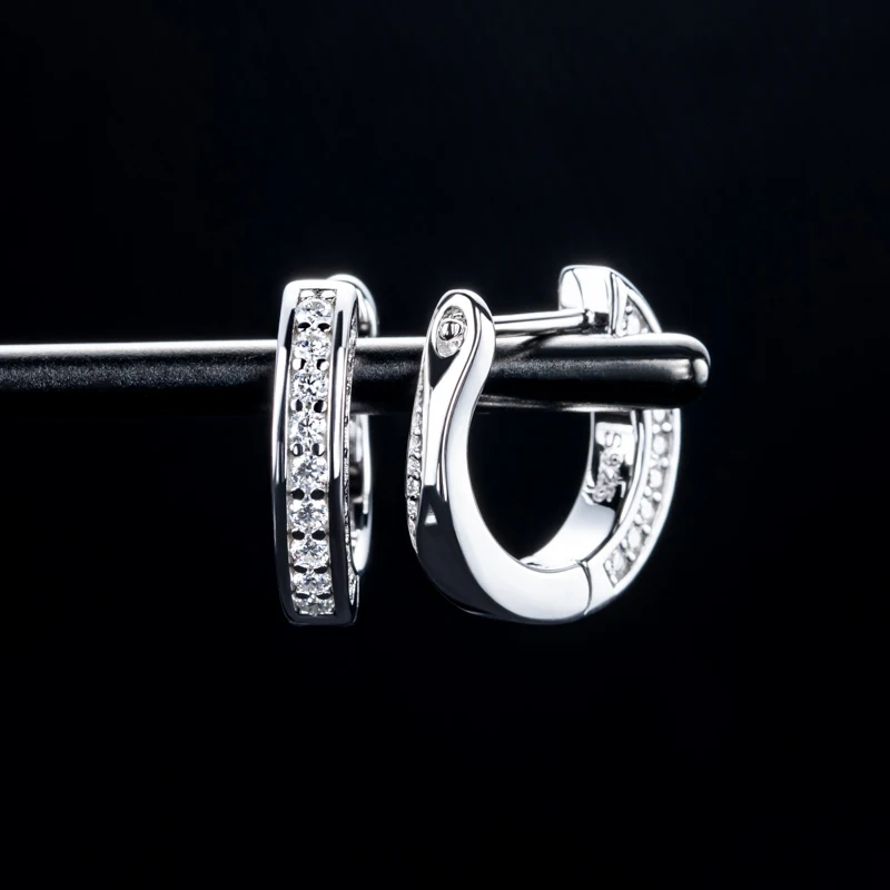 MossanRappr Hip Hop 0.56cttw Moissanite Bling Hoop Huggie Earrings 925 Sterling Silver Luxury Party Jewelry Gifts for Men Women