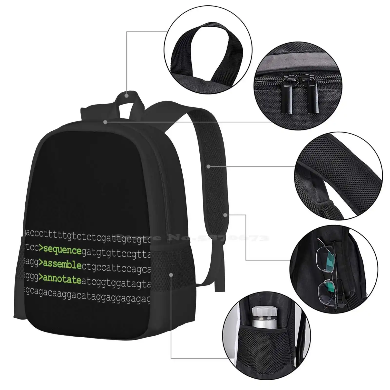 Bioinformatics Genome Sequence Assemble Annotate Dna Green New Arrivals Unisex Bags Student Bag Backpack Genome Bioinformatics