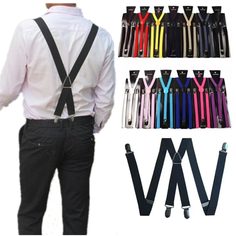 

Suspenders for Men Wide X Back With 4 Strong Hooks 2.5cm Women's Pants with Adjustable Elastic Trouser Braces Straps grey navy