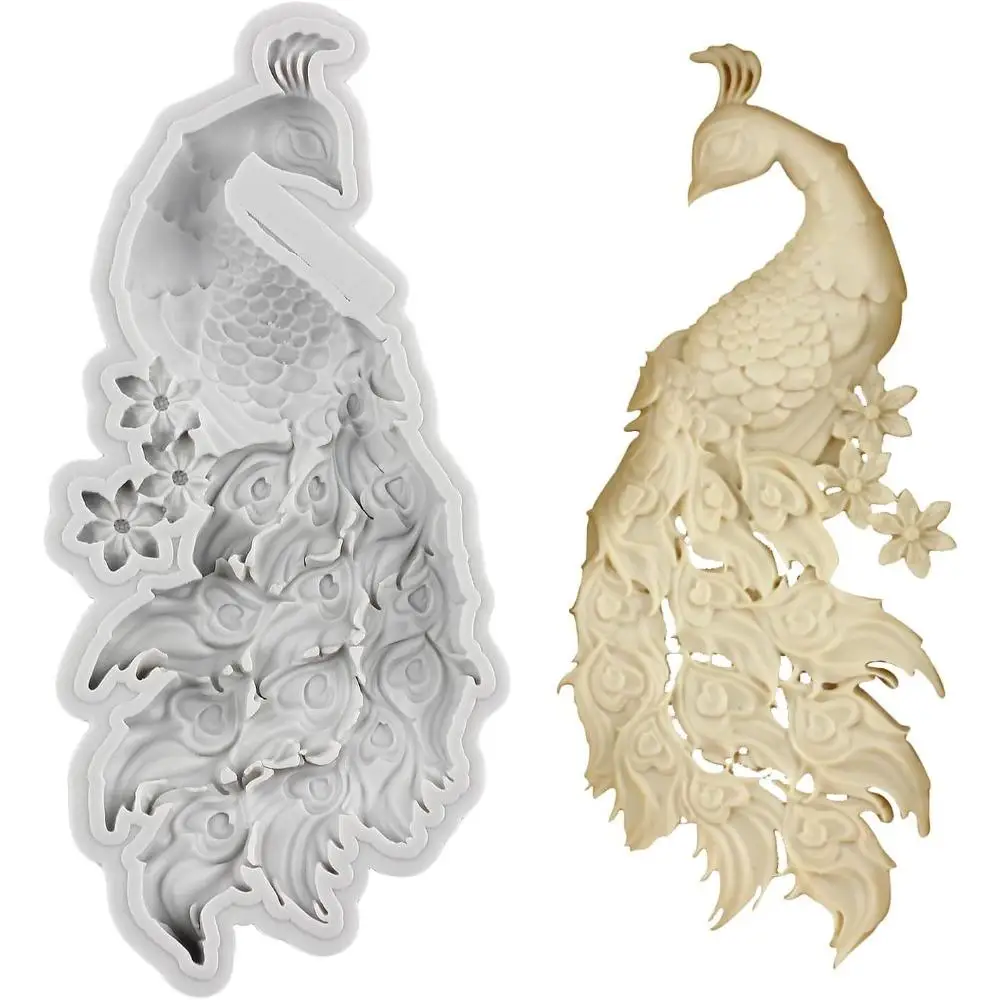 Peacock Clay Silicone Moulds For Cake Decorating Cupcake Topper Candy Chocolate Gum Paste Polymer Clay Moulds