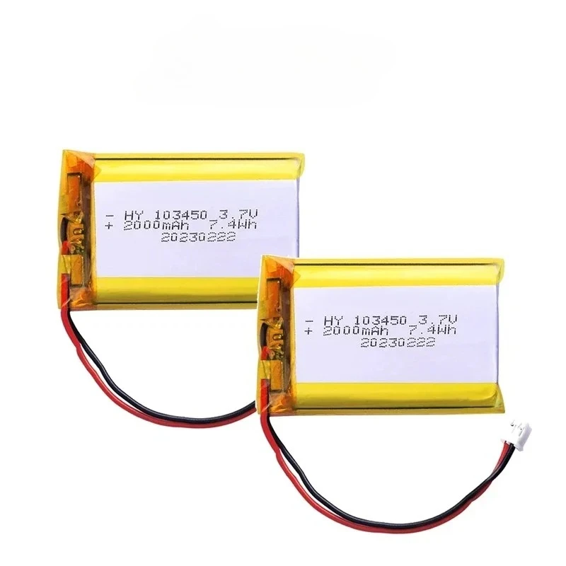 103450 3.7 فولت 2000 مللي أمبير بوليمر بطاريّة ليثيوم قابلة لإعادة الشحن jst PH 2.0 مللي متر 2pin التوصيل للكاميرا GPS الملاح MP5 سماعة رأس بخاصية البلوتوث