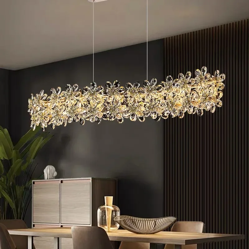 Luxury Crystal Flowers Chandelier Round Pendant Light for Villa Hotel Hall Living Room Restaurant Indoor Decoration Hanging Lamp