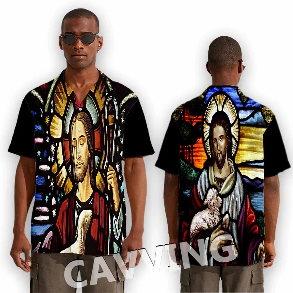 CAVVING 3D Printed  Jesus  Fashion Casual Shirts Men's /Women's  Short Sleeves Loose Breathable Shirts