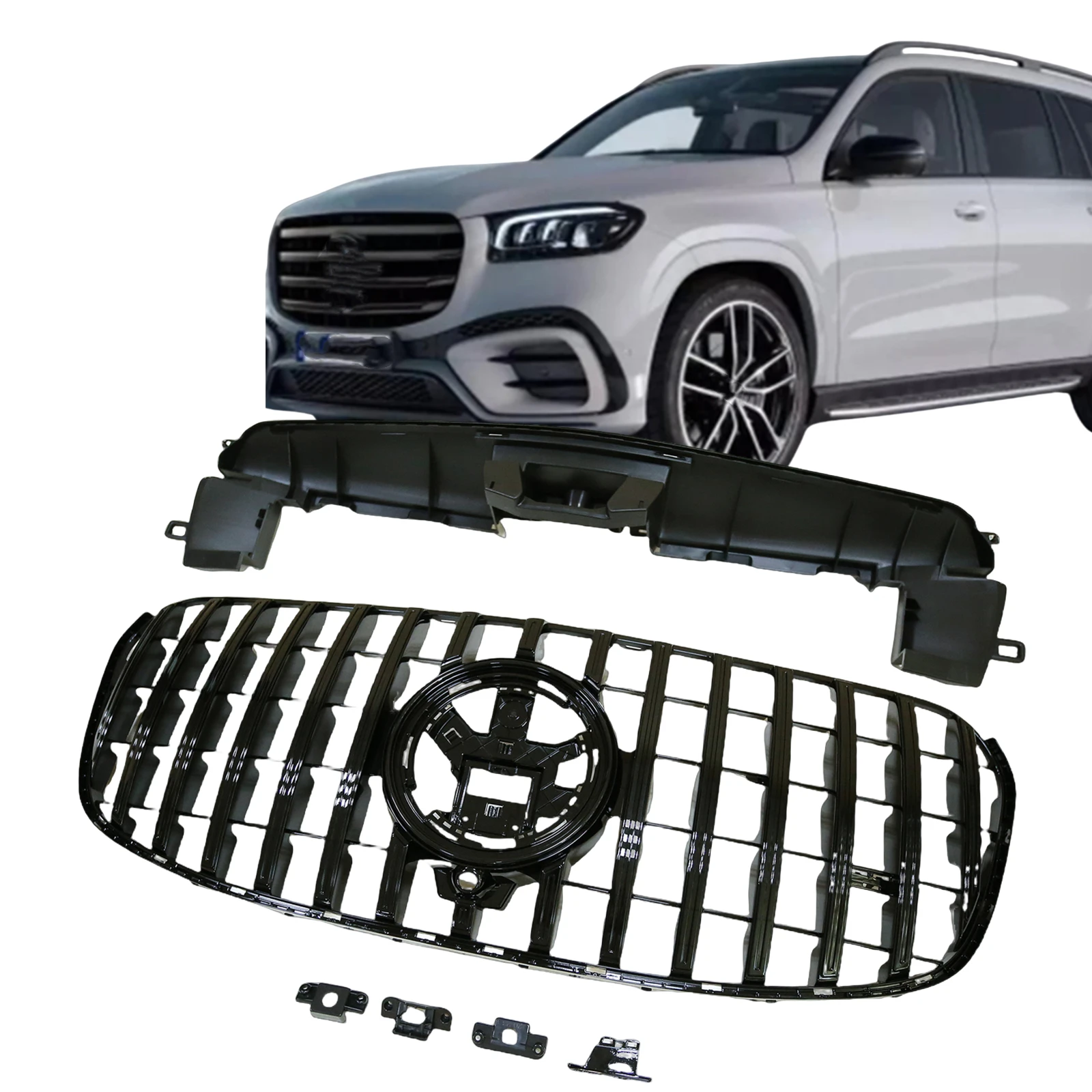 

For Mercedes Benz X167 GLS Class GLS450 GLS500 GLS580 2024 Front Grille Racing Grill GT Style Car Upper Bumper Hood Mesh Grid