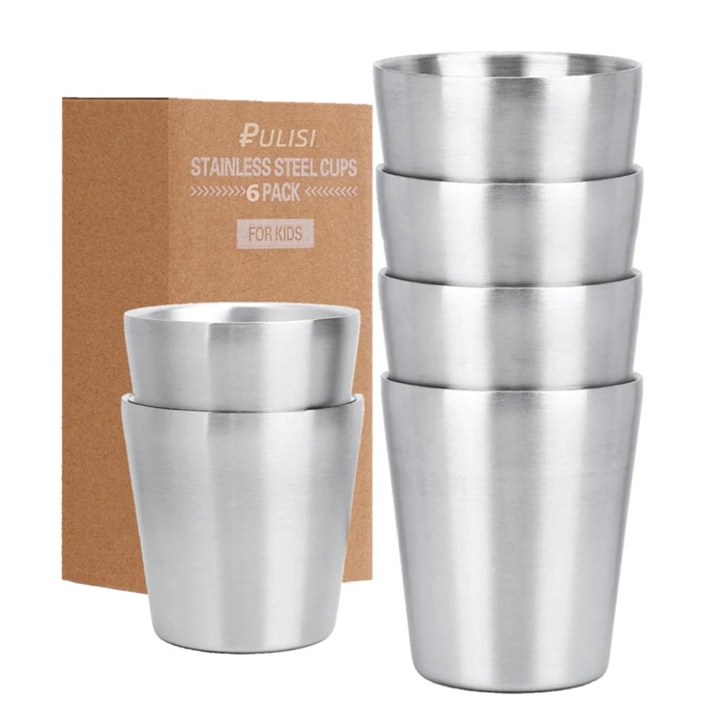 6 Combo Set Stainless Steel Cups Coffee Mug 175ml 300ml Stackable Cup for Drinking Double Wall Metal Glasses Office Home Camping