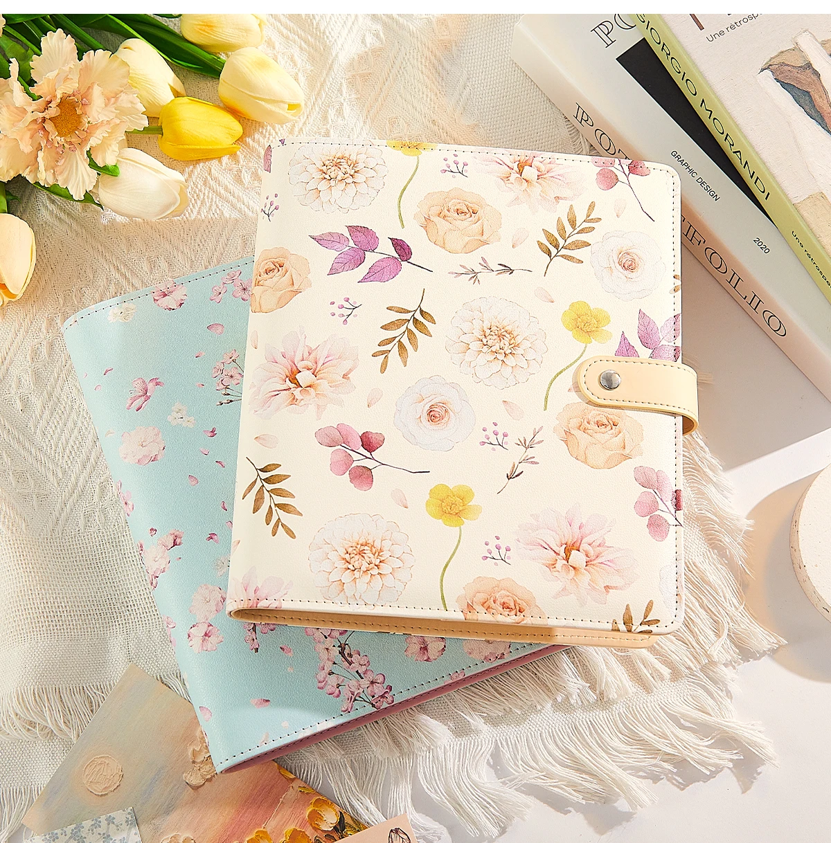 Floral PU Leather Binder 4-Pocket Refillable Photo Album for K-Pop IDOL Cards, Polaroid Photos & Postcard Collection Scrapbook