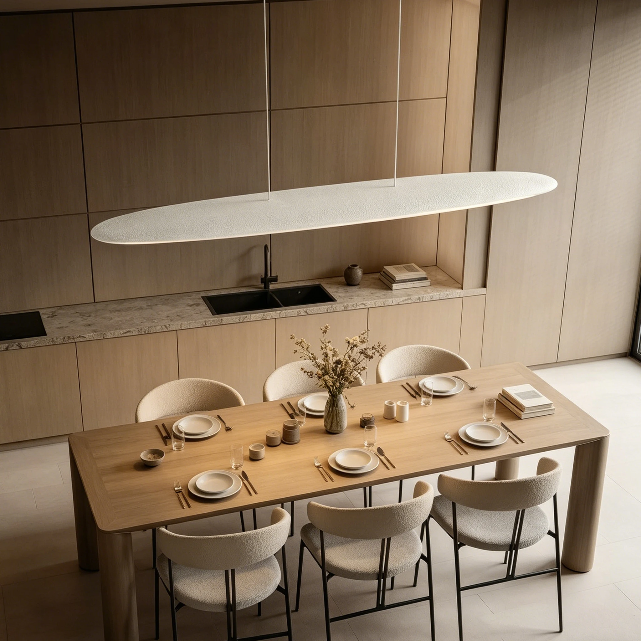 Modern Minimalist Long Strip Ceiling Chandelier LED Linear Pendant Lamp For Dininig Room Kitchen Wabi Sabi Resin Hanging Light