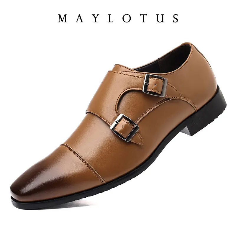 

Классические брендовые универсальные туфли-монки, мужская повседневная обувь из искусственной кожи, офисная деловая обувь, мужская официальная обувь на низком каблуке с острым носком