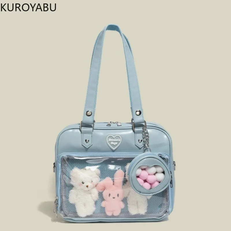 Tas bahu wanita kulit PU transparan tas Y2k Jepang tas tangan tas Tote JK tas selempang gaya Preppy kasual Chic