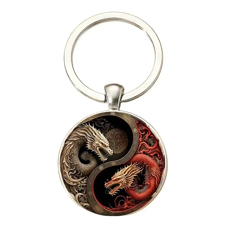 Yin-Yang-Drachen-Schlüsselanhänger, modischer Anhänger aus Legierung, schwarz-weißes Drachen-Design, perfekt für Taschen, Rucksäcke und einzigartige Geschenke – Detail 7