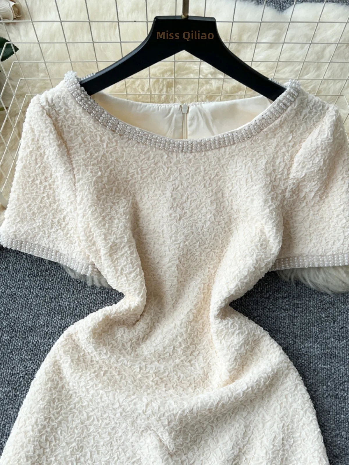 Ele ort Sve rotondo Ne Perline ricamate Vita alta Texture Sensation Dr Coreano Sle Pendolarismo Gonna a trapezio a vita alta