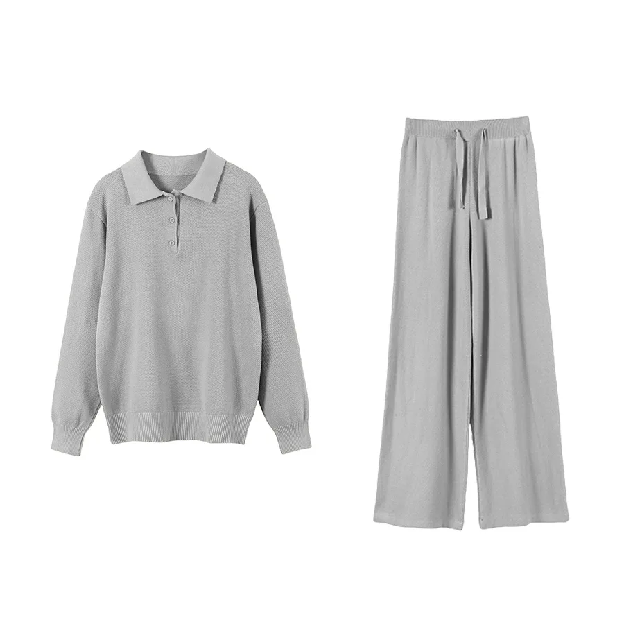 2025 Set di due pezzi di pantaloni maglione lavorato a maglia con colletto polo versatile casual alla moda da strada