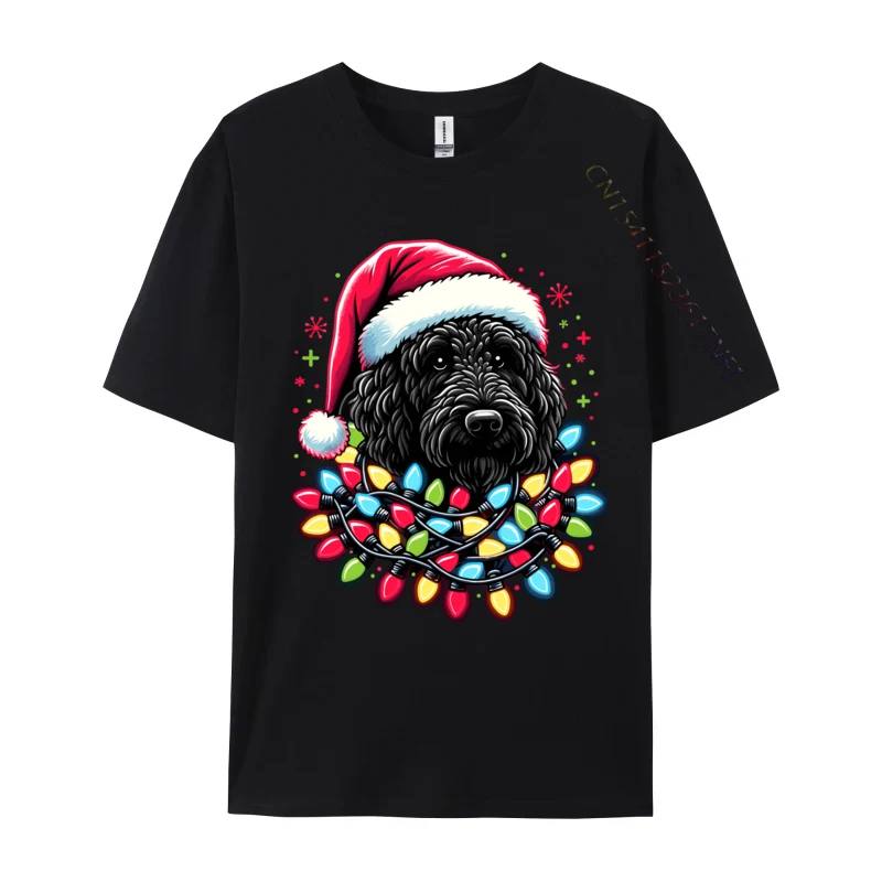 Black Labradoodle Christmas Tree Xmas Lights Doodle Dog T-Shirts Men Casual Oversized T Shirts Newest T-Shirt For Male