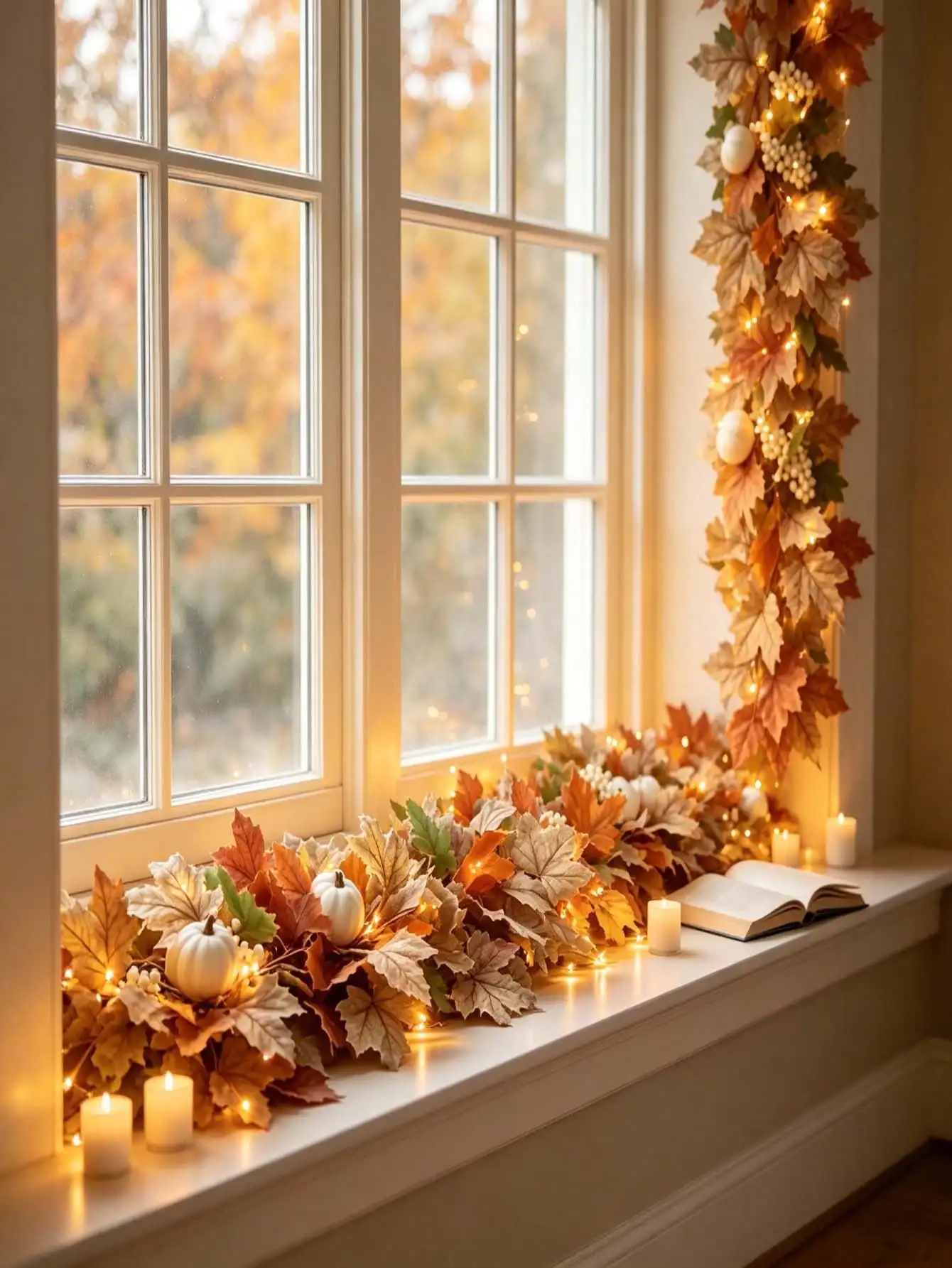 4pcs Artificial Autumn Maple Leaf Vine With LED String Lights, Berries And Pumpkins, Hanging Decor For Thanksgiving Table, Room, Stairs, Windows, Porch, Garden Fence, DIY Wreath, Thanksgiving Harvest Home Decoration - view 5