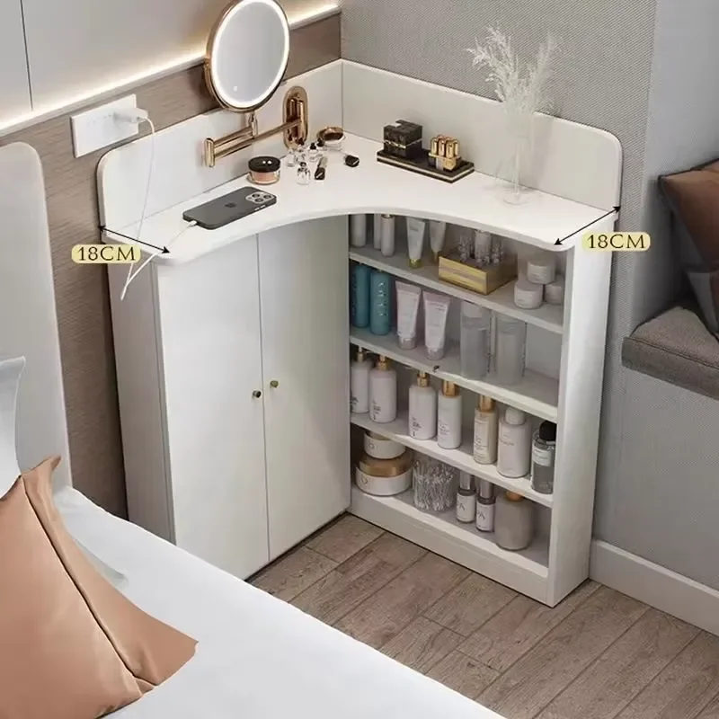 Mini Modern Lighted Corner Dressing Table with Integrated Storage and Triangle Wall Design for Living Room (Stainless Steel)