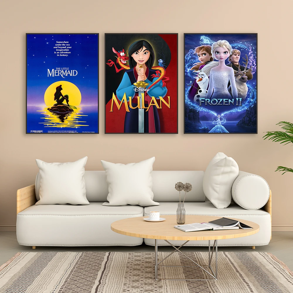 Disney Peter Pan Classical Movie Poster Retro Princess The Little Mermaid Prints Disneyland Canvas Painting Kids Bedroom Decor