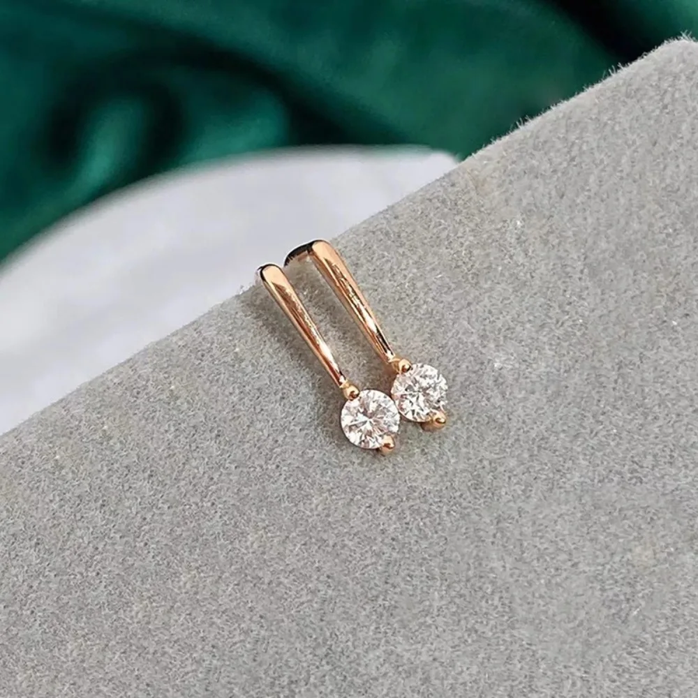Korean Minimalist Versatile Rose Color Inlaid Round 5A Zircon Dangle Earrings for Women Small Exquisite Daily Wear Jewelry Gifts