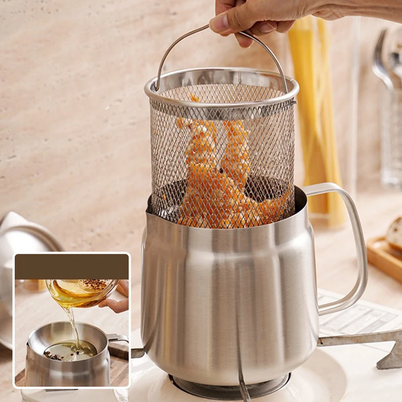 

Oil Filter Pot Stainless Steel Oil Strainer Pot With Fine Mesh Strainer Fry Basket Oil Storage Can Grease Container Kitchen