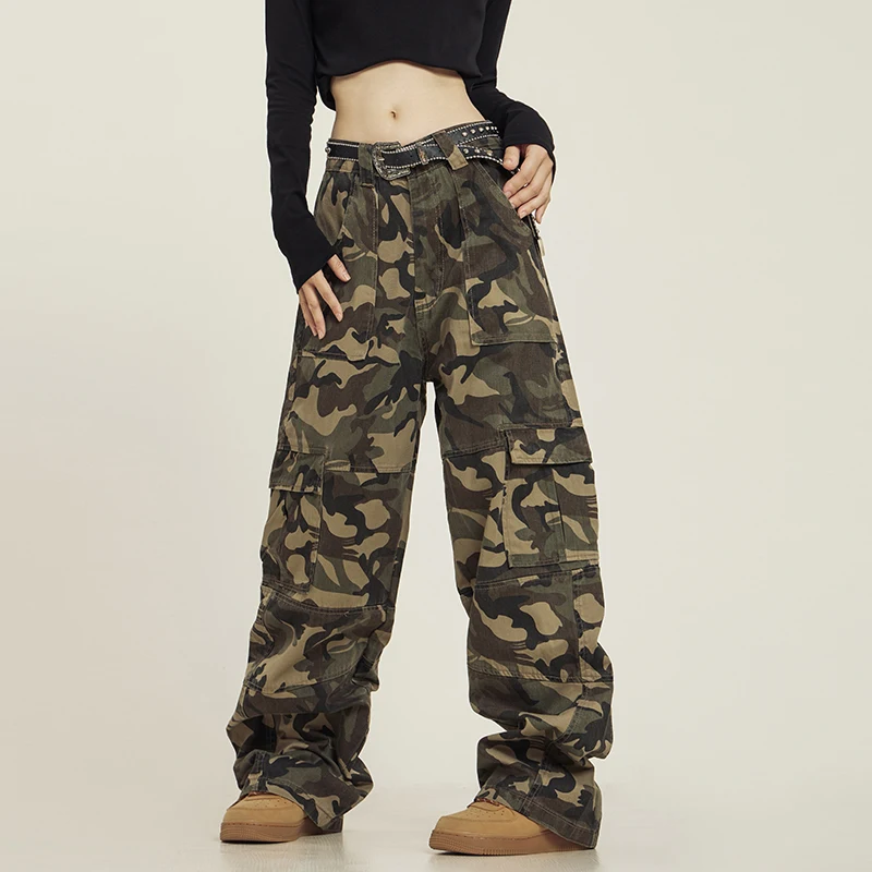 

American Retro High Street Loose Trousers Camouflage Cargo Men's and Women's Personalized Casual Pants Straight Trend Pants