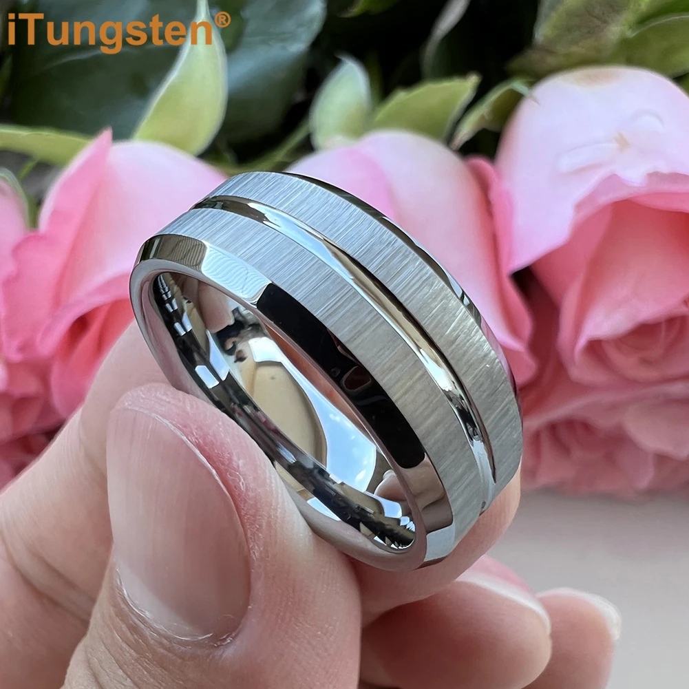 ITungsten-banda de boda clásica para hombres y mujeres, anillo de carburo de tungsteno acanalado, acabado biselado cepillado, ajuste cómodo, 6mm,