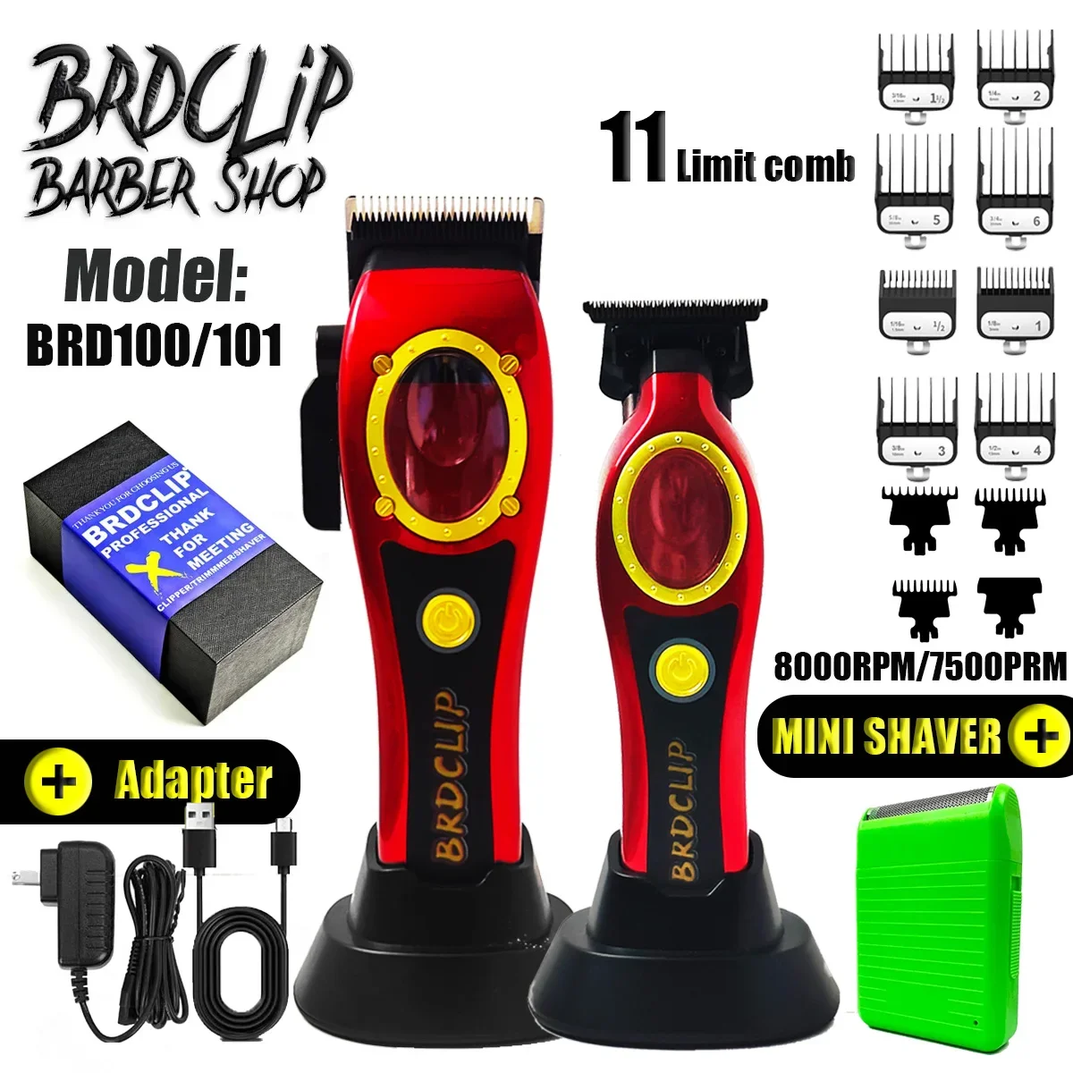 

BRDCLIP 2PCS 8000RPM High-speed Motors Hair Clipper Professional Barber Tools Adaptor High Torque Hair Cutting Machine with Base