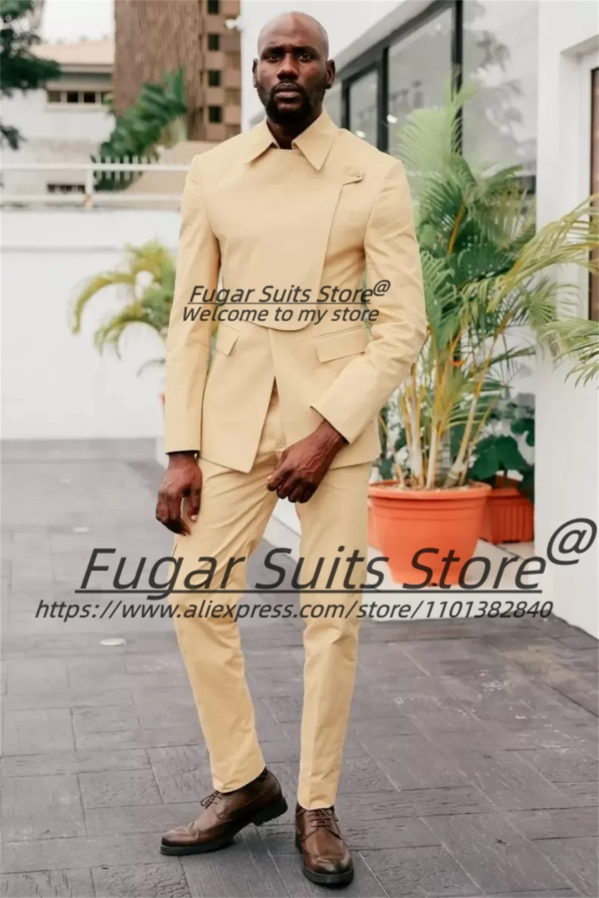

Classic khaki Fashion Prom Men Suits Custome Made Slim Fit Groom Party Tuxedos 2 Pieces Sets Business Male Blazers Costume Homme
