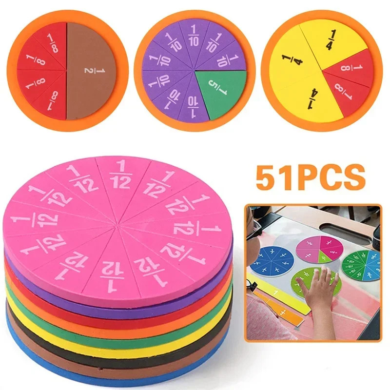 51Pcs Eva Ronde Vormige Fracties Cirkels Instrument Montessori Math Educatief Speelgoed Math Learning Tool Student Onderwijs Geschenken