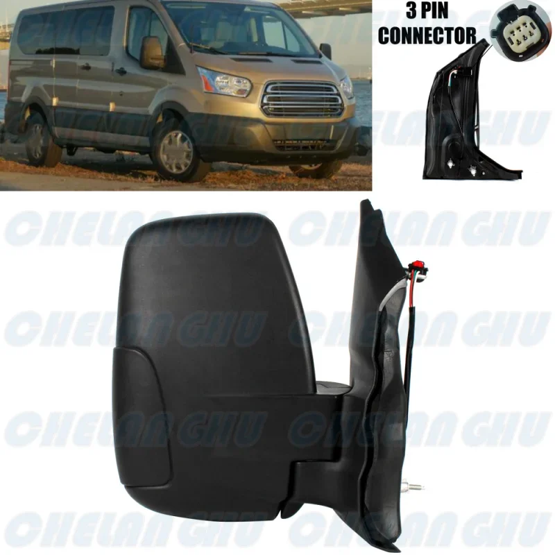 Right Side 3 Pins Satin Black Adjust Mirror Assembly For Ford Transit 150 250 350 2014 2015 2016 2017 2018 2019 2020 2021 2022