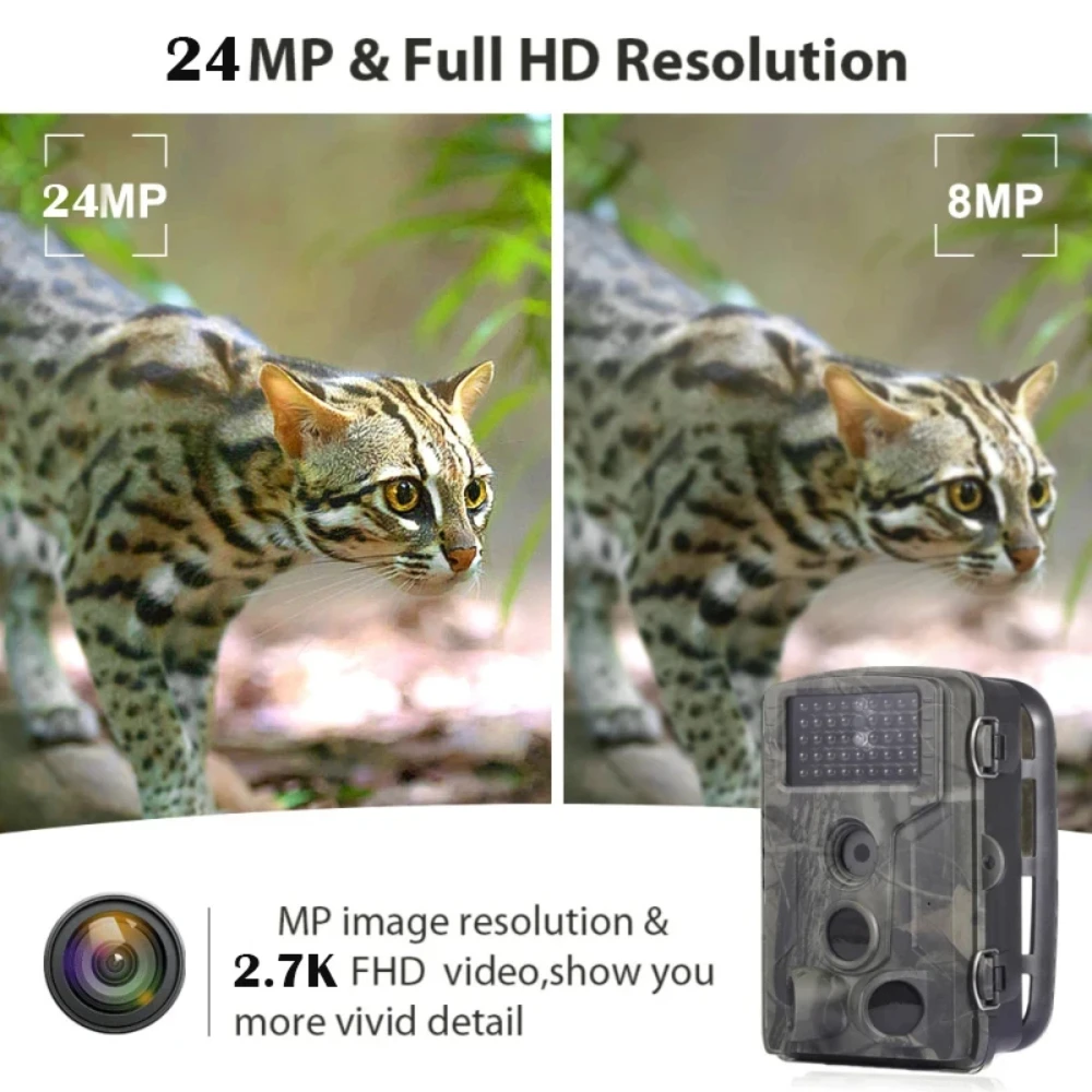 HC-802A Wildlife Trail Outdoor Hunting Camera 24MP 2.7K 0.3s Trigger Night Vision Motion Detection Scouting Photo Traps Track